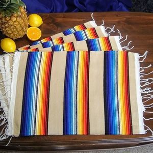 GROOVY GLAM Serape Tan Multicolored Southwestern Woven Cloth Placemats Set of 4